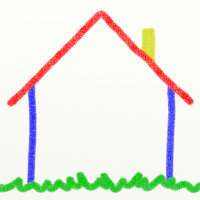 Logo is a crayon drawing of a house